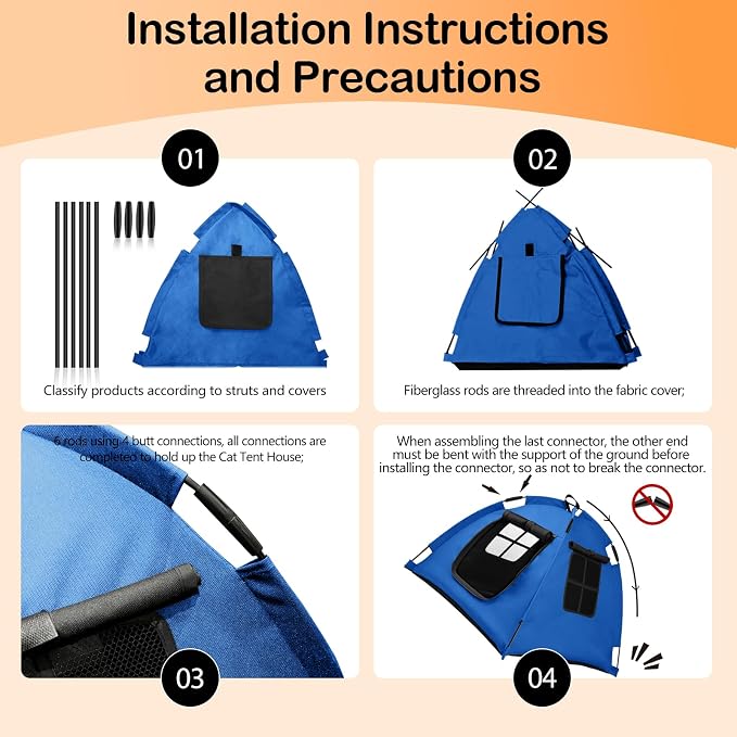 Portable Pet Tent, Full-Enclosure Zippered Mesh, Indoor & Outdoor | Easy-flex poles, tool-free. Tear-resistant. Anti-tip. 5+ colors. For cats, small dogs. 60x60x45cm, 390g