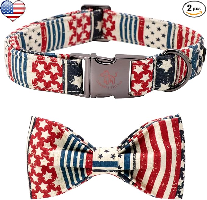 Elegant little tail Independence Dog Collar, July 5th American Flag Bowtie Puppy Collars, Hoiday Pet Collars Cute Pet Bowtie Dog Collar for Small Dogs