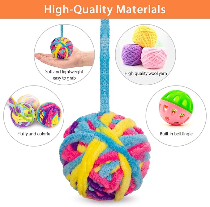 Retro Shaw Cat Toys Balls, 6Pcs Woolen Yarn Cat Balls with Bells Inside, Interactive Kitten Toys for Indoor Cats Kitty, Soft Pompom Jingle Ball with String Cat Nip Toys