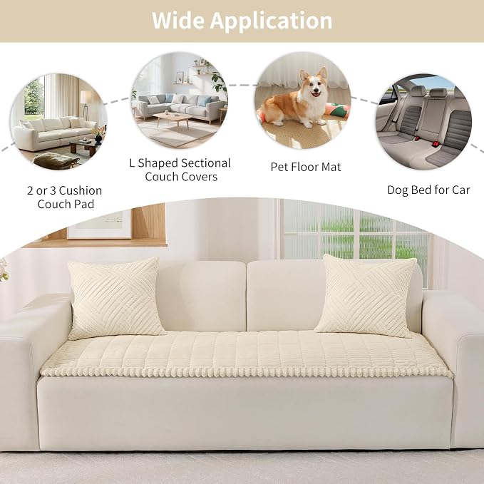 Fuzzy Pet Couch Covers for Dogs Washable, Thick Couch Covers for 3 Cushion Sofa Pet Friendly, Non Slip Plush Dog Couch Cover for for Sectional, Loveseat (Beige, 27.6" x 71")
