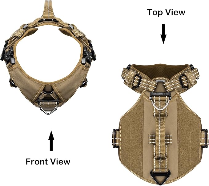 ICEFANG GN8 Tactical Dog Harness with 4X Metal Buckles for X-Large Sized Dogs,Reflective in Training Walking K9 Vest,No-Pull Front Leash Clip,Adjustable Pet Harness (Brown, X-Large (Pack of 1))