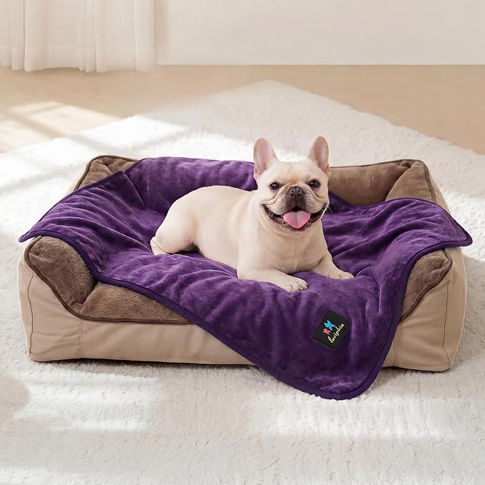 Luciphia Waterproof Blanket for Dog Washable Reversible Sherpa Fleece Throw Blanket for Bed Couch Soft Liquid Pee Proof Furniture Cover Protector for Small Medium Large Pet Cat Purple 40" x 28"