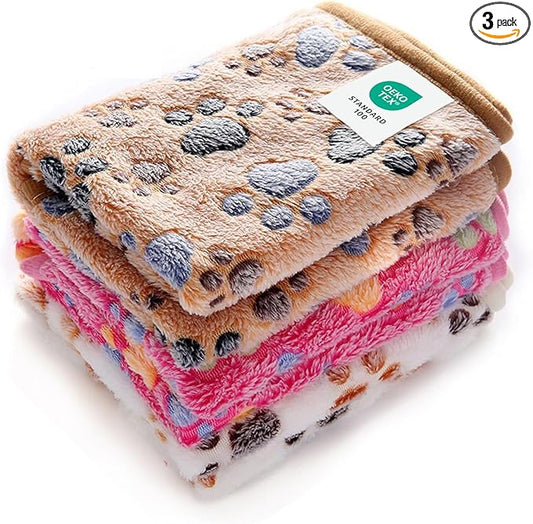 Luciphia 1 Pack 3 Blankets Super Soft Fluffy Premium Fleece Pet Blanket Flannel Throw for Dog Puppy Cat Paw Brown/Pink/White Small(23x16 inch)