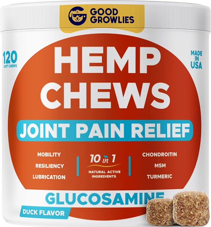 Glucosamine for Dogs Hip & Joint Supplement - Chondroitin, Omega-3, MSM - Joint Health & Pain Relief - Senior & Large Dogs - Made in USA - 120 Count Mobility Chews