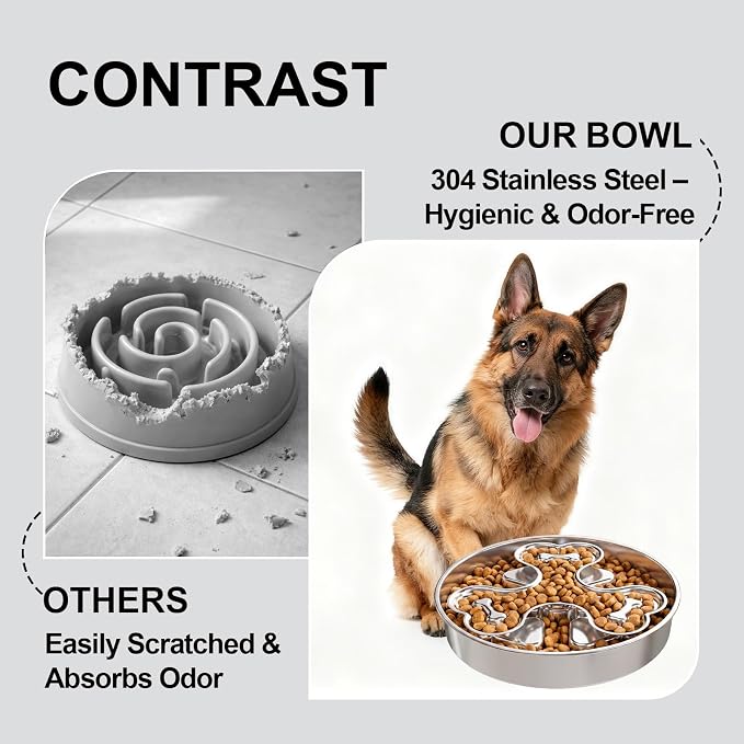 Kactoily 304 Stainless Steel Rotating Slow Feeder Dog Bowl, 2.5 Cups Non-Slip Pet Bowl, Raised Design for Slow Eating & Digestive Health - Perfect for Medium Large Dogs