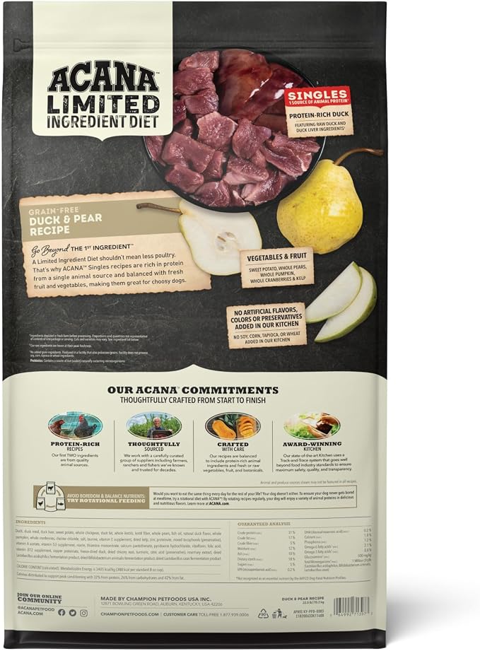ACANA Singles Limited Ingredient Grain Free High Protein Dry Dog Food Duck & Pear Recipe 22.5lb Bag