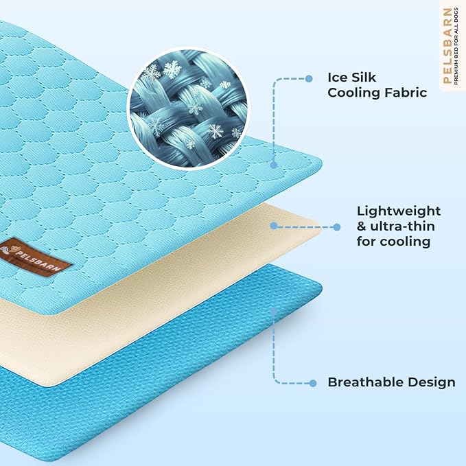 Pelsbarn Dog Cooling Mat- Ice Silk Summer Comfort, Self Cooling, Non-Slip Dog Pad, Durable & Washable, Mat for Large Dogs 25 x 37, Support Shelter Dogs with Every Purchase (Blue)