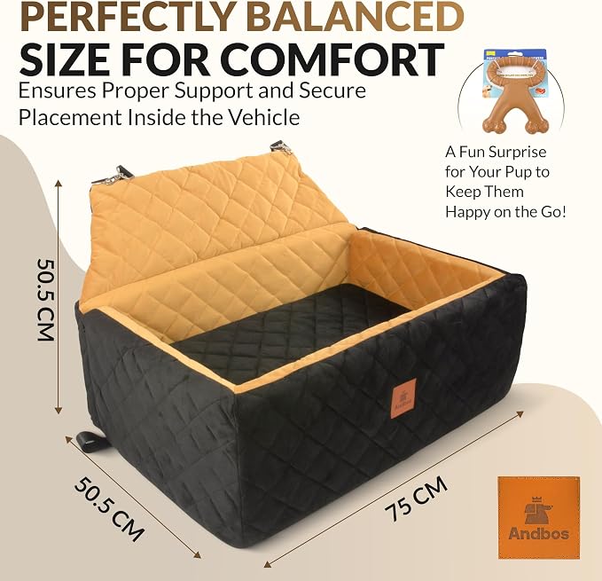 Dog Car Seat for Small & Medium Dogs up to 55 lbs, Fits 2 Small Dogs, Waterproof Dog Booster, for Car Travel, Pet Seat with Safety Leash, Bonuses, Collapsible Water Bowl & Chew Toy.
