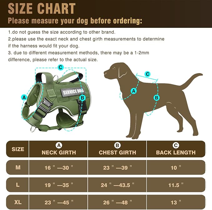 WINSEE Tactical Dog Harness for Large Dog, Heavy Duty Service Dog MOLLE Vest with 10 Pet Patches, No Pull Military Working Vest for Training Hunting Walking