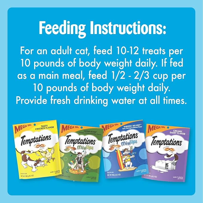Temptations Cat Treats Classic Crunchy and Soft Cat Treats Variety Pack, 6.3 oz. Pouches (Pack of 4)
