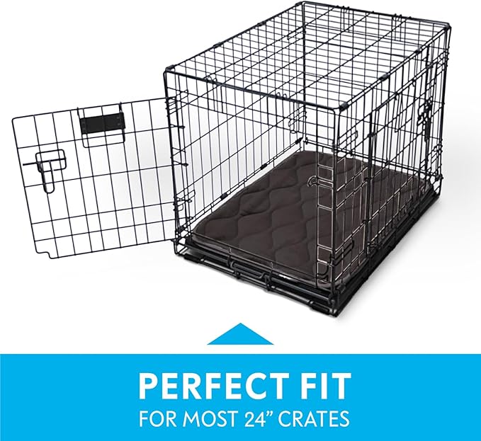 Paw Inspired Washable Padded Crate Mats for Dogs | 23” x 17” Pad, Fits 24-inch Kennels | Leakproof, Waterproof Bottom, Plush Pet Beds (Gray)