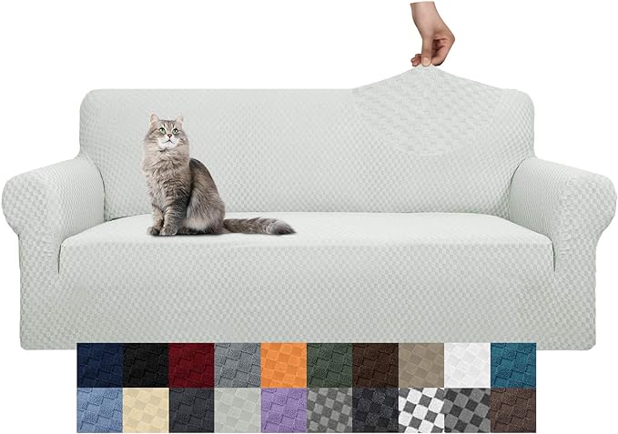 YEMYHOM Couch Cover Latest Jacquard Design High Stretch Extra Large Sofa Covers Pet Dog Cat Proof Oversized Slipcover Non Slip Magic Elastic Furniture Protector (X Large, Ivory)