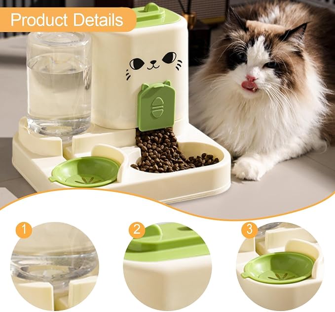 2 in 1 Automatic Pet Feeder Water Dispenser Portable Travel Supplies Cat Food Bowl Food Container for Kitten Small Dogs Bunny, Green