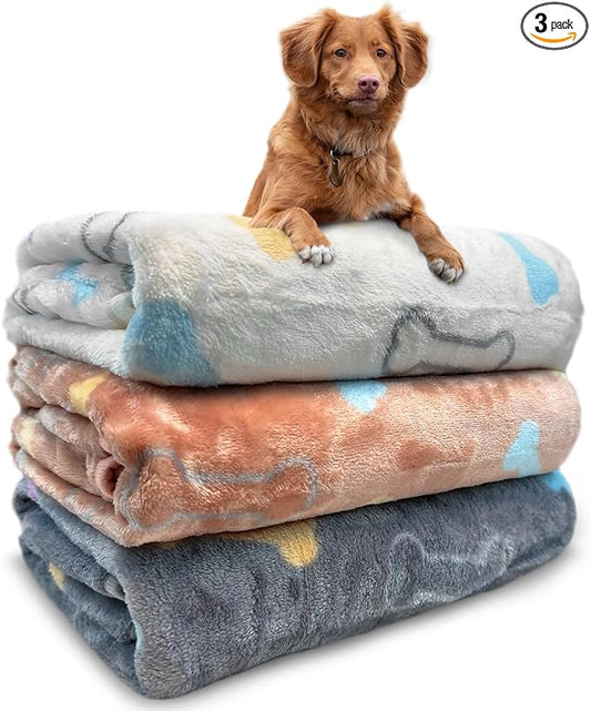Dog Blankets for Medium Large Dogs Washable, 3 Pack Pet Blanket Washable 41" x 31", Fuzzy Soft Puppy Throw Cover for Kennel Crate Bed