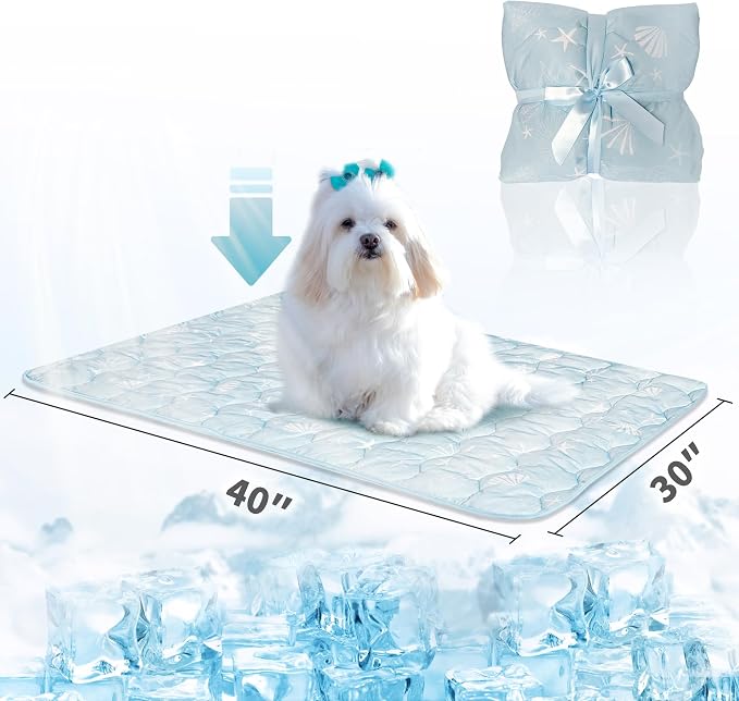 NWK Dog Cooling Blanket, Q-Max>0.345, Ice Silk Cool to Touch Material, Reversible Breathable Bed Cover, Furniture Protector Couch Sofa for Summer, Machine Washable (Ocean Blue, 30'' X 40'')