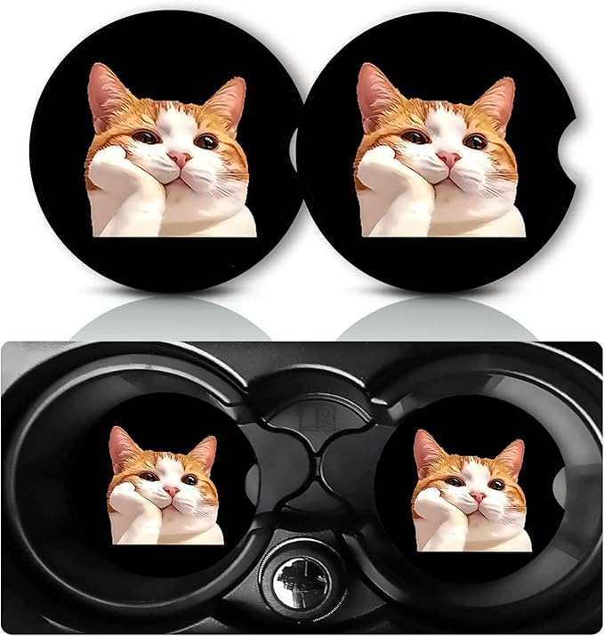 2Pack Cat Car Cup Holder Coaster,Cats Gifts for Women Men,Pet Lover,Vehicle Interior Drink Mat Reusable Neoprene Car Coasters for Cup Holders Decor,Charming Cats Automotive Interior Accessories