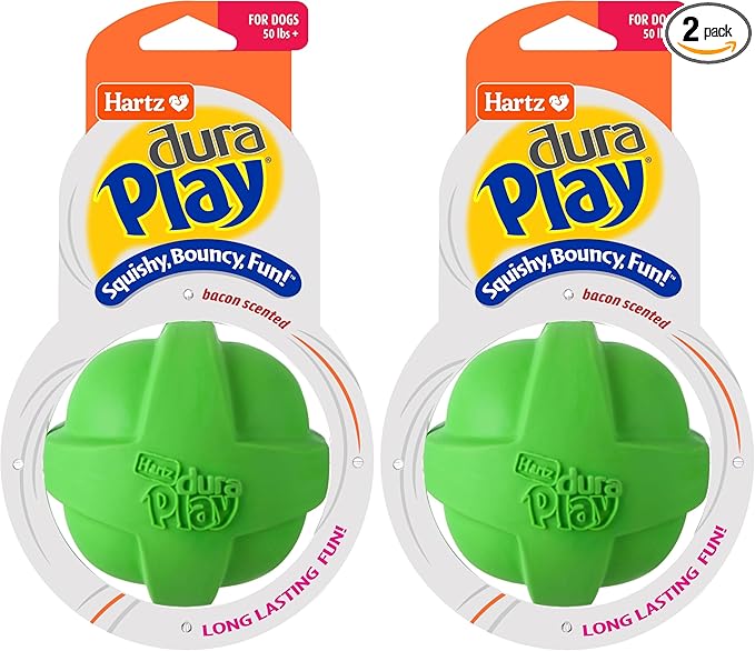 Hartz DuraPlay Bacon Scented Dog Toys, Large 1 Count, Colors May Vary (Pack of 2)