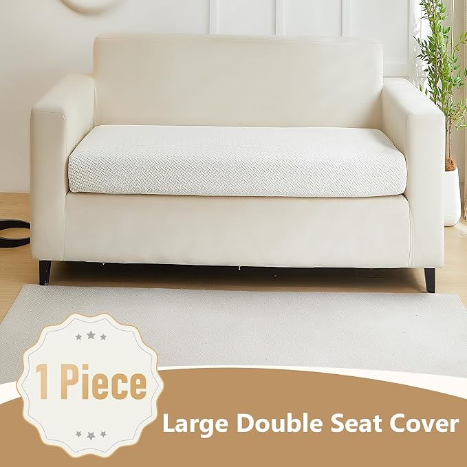 Yoovat Couch Cushion Covers for Sofa Couch Covers Wear-Resistant Universal Sofa Cover Washable Stretch for Sectional Slipcovers (Texture-Cream White,Large Double Seat Cover)