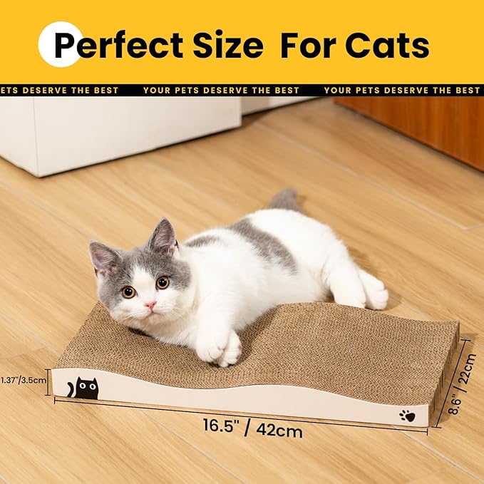 Cat Scratcher, Durable Scratch Pad, Corrugated Cardboard Scratching Board for Indoor Cats, Heavy Duty, Double-Sided Usability, Recyclable, with Catnip，4 Pack