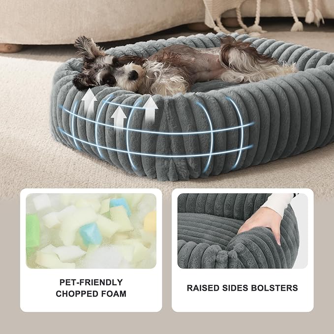 FURTIME Dog Bed for Small Medium Dog, Washable Orthopedic Pet Bed with Removable Cover, Rectangle Soft Calming Sleeping Puppy Bed Durable Pet Cuddler with Anti-Slip Bottom, Grey, M (25"x21"x7")