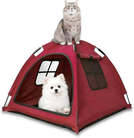Anti-Anxiety Open Pet Tent for Cats & Dogs, Calming Hideaway | Soothing den, ventilated mesh, ripstop oxford, tip-proof. No-tools, washable cover. Indoor & outdoor. Up to 35lb. 5 colors