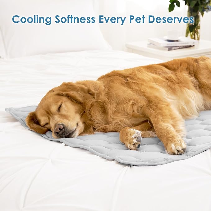 EHEYCIGA Cooling Mat for Dogs, 24" x 18"(Q-Max>0.53), Washable Dog Cooling Mat, Portable Kennel Cooling Pet Pad for Summer, Non-Slip Summer Crate Pad for Large Dog, Grey