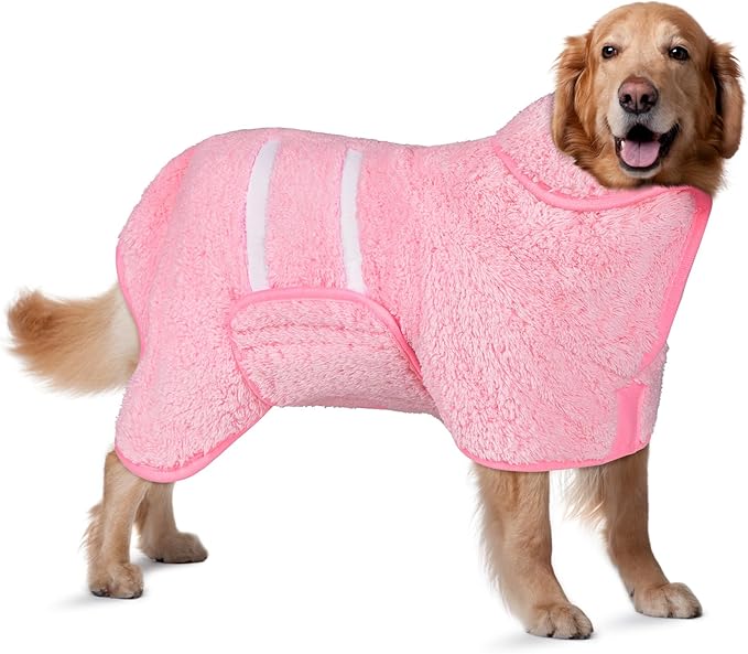 Bienbee Dog Bathrobe, Quick Drying Super Absorbent Pet Robes for Small Medium Large Dogs, Drying Coat for After Bath & Swim, Warm & Cozy Dogs Towels, Dog Puppy Bath Supplies, Pink XL