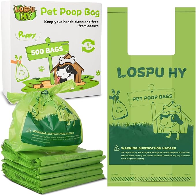 Poop Bags for Dogs, 500 Count Dog Poop Bags with Handles, Extra Thick Strong Leak Proof Doggie Waste Bag for Waste Refuse Cleanup, Outdoor Puppy Walking and Cats Litter