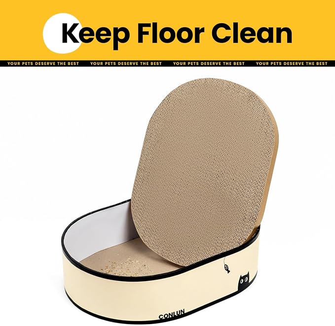 Conlun Cat Scratcher Box with 4 Cat Scratching Board Reversible Cat Scratch Pad, Heavy Duty Corrugated Cardboard Cat Bed Lounger Cat Scratchers for Indoor Cats, Protects Furniture,Kittens Gifts-Large