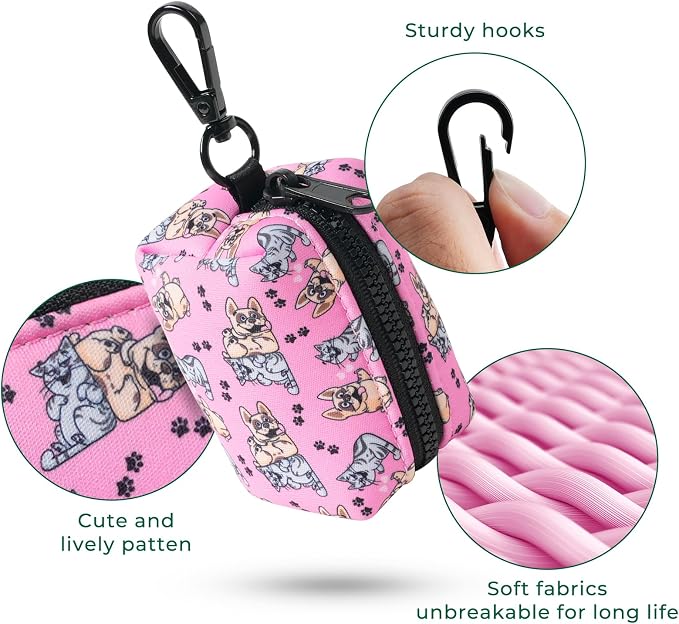 ATIFBOP Dog Poop Bag Dispenser with 30 Bags, Poop Bag Holder Fit All Dog Leashes, Soft and Big Capacity Doggy Bags Refill Carrier (Pink)