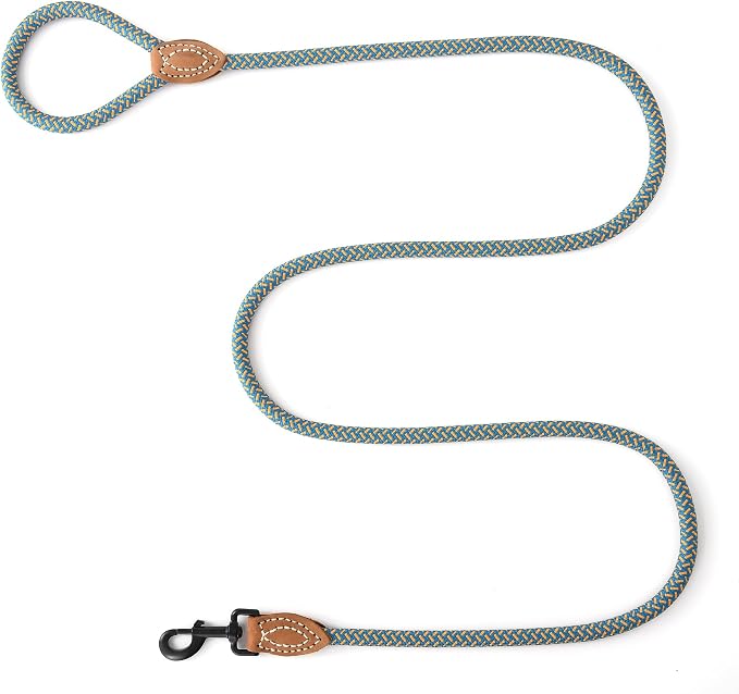 Mile High Life Rope Leash with Genuine Leather Connection, 6 FT/5 FT/4 FT, Heavy Duty Dog Leash for Medium & Large Dogs (Peacock Blue, 72 Inch)