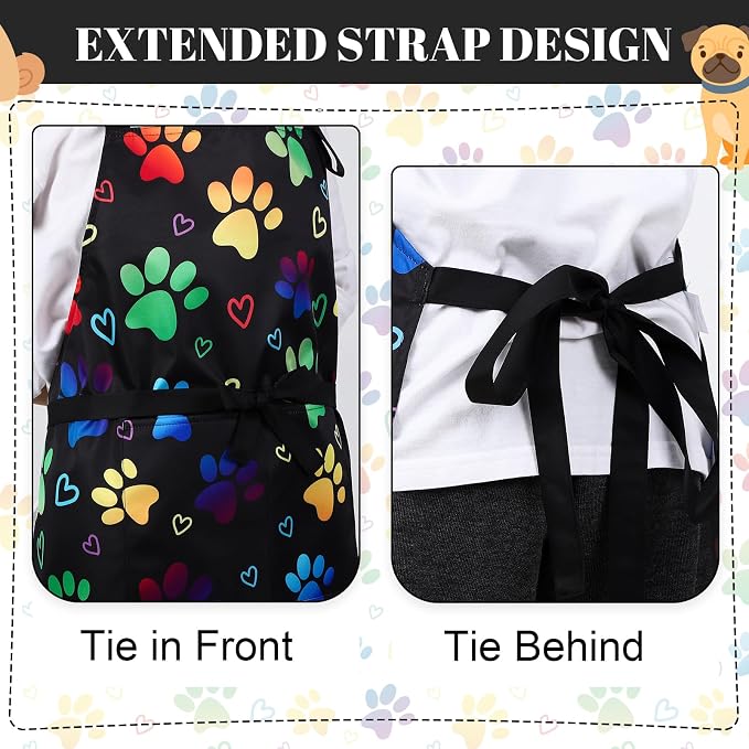 Dog Grooming Waterproof Apron with 2 Pockets, Cute Animals Puppy Dog Pets Apron