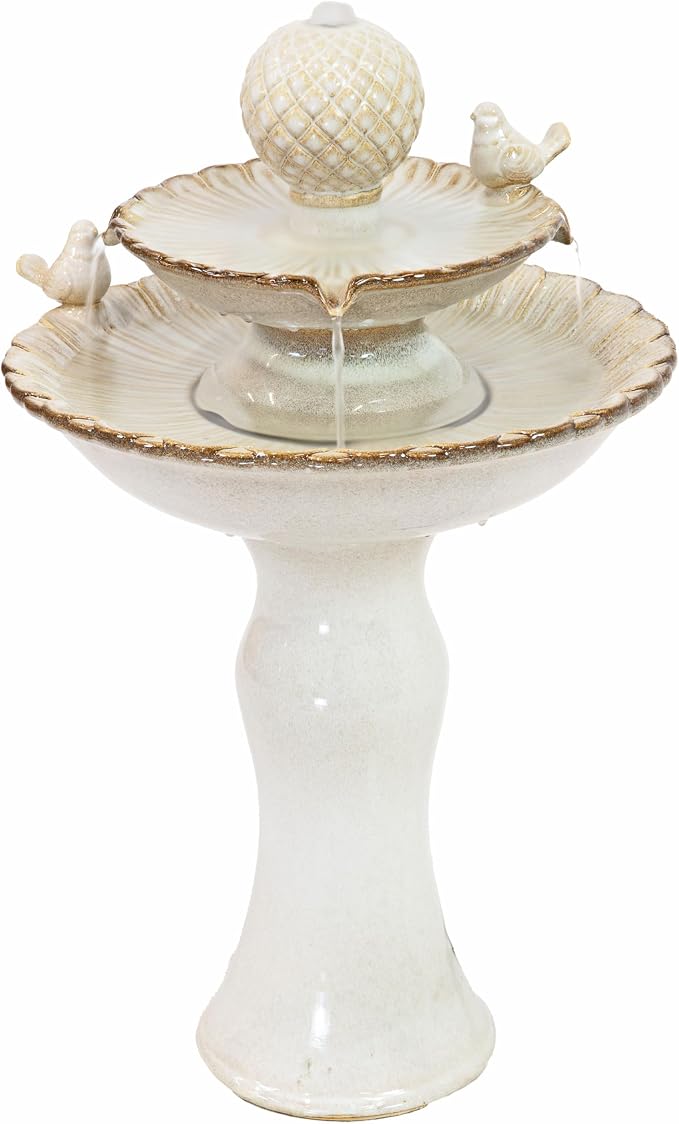 Sunnydaze 27" H 2-Tier Ceramic Water Fountain - Outdoor Water Feature for Patio, Yard, Balcony - Garden Fountain - White