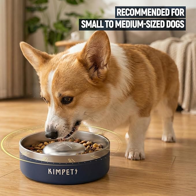 Dog Slow Feeder Bowl Slow Eating Dog Bowl Slow Feeder Dog Bowls 304 Stainless Steel Double Wall Durable Non-Slip Rubber Base - Blue