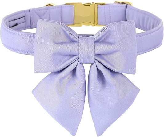 Maca Bates Violet Dog Collar with Cute Lavender Solid Sailor Bow Tie,Extra Small Girl Boy Dogs,Girly Adjustbale Durable Breakaway Soft Collars with Bowtie for Female Male Puppy,Pet with Metal Buckle
