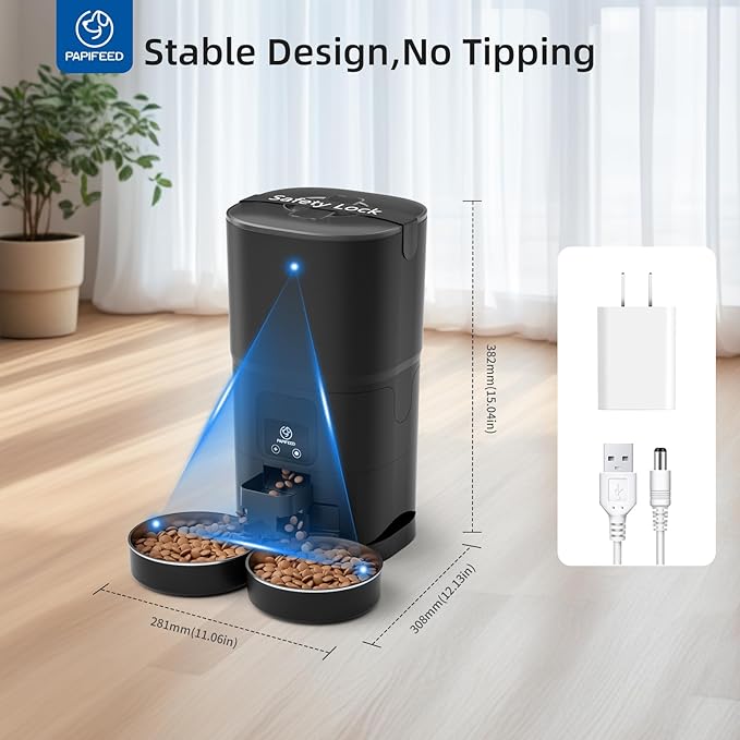 PAPIFEED Automatic Cat Feeder 2 Cats, 2.4G WiFi Cat Food Dispenser with App, 7L Slow Feeder Timed Cat Feeder for Dry Food, 10 Meals/Day, 12 Portions/Meal, Smart Pet Feeder for Small Dog