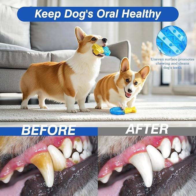 Pawaboo Dog Cooling Chew Toys, 2 Pack Freezable Pet Teething Toys for Summer Cooling, Dog Freezer Chewing Toy for Teeth Cleaning, Reusable Puppy Frozen Toy Relieve Dental Discomfort, Yellow+Blue