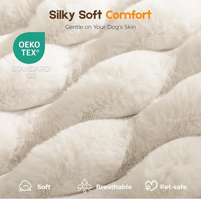 Orthopedic Dog Bed for Large Dog, Waterproof Pet Bed for Crate,Non-Slip Bottom and Egg-Crate Foam with Removable Washable Cover Crate Bed,Cream,35"x22"x3"