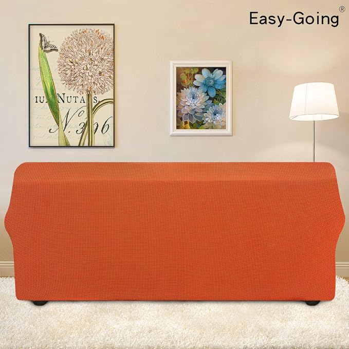 Easy-Going Stretch Oversized Sofa Slipcover 1-Piece Sofa Cover Furniture Protector Couch Soft with Elastic Bottom for Kids, Polyester Spandex Jacquard Fabric Small Checks Orange