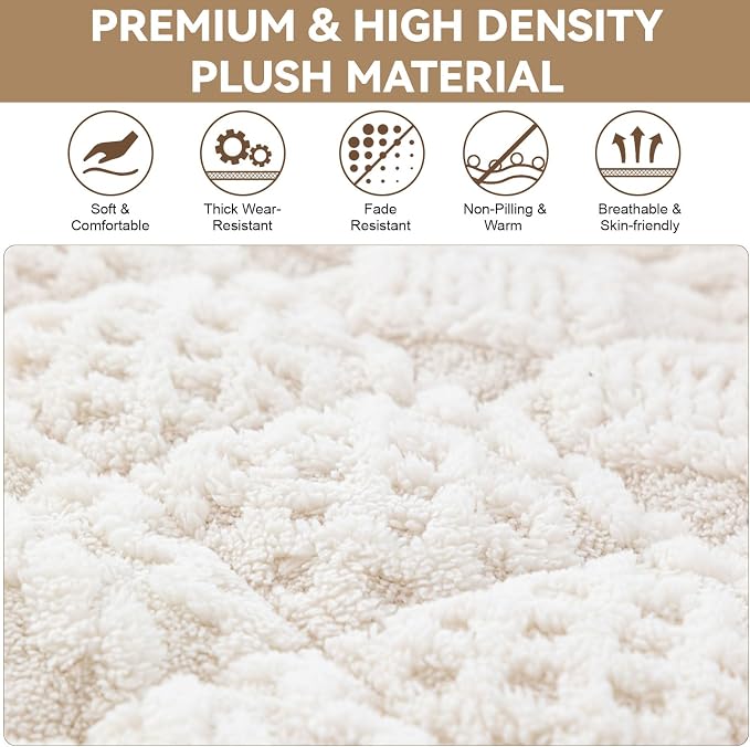 OTOB All Seasons Sofa Covers for 3 Cushion Couch Washable, Geometric Jacquard Fuzzy Non-Slip Pet Couch Cover, Kids Pet Friendly Soft Plush Sofa Slipcovers Dog Bed Mats (Off White, 27.6" x 70.9")