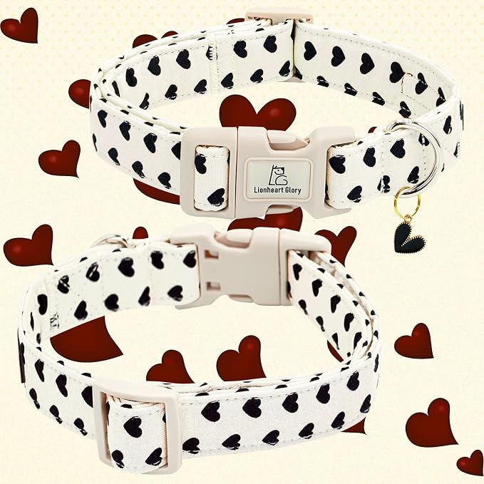 Lionheart glory Valentine's Dog Collar-Hearts Print Dog Collar for Small Cute Dog Collars Spring Female Male Pet Gift Adjustable Heavy-Duty Puppy Collar Holiday