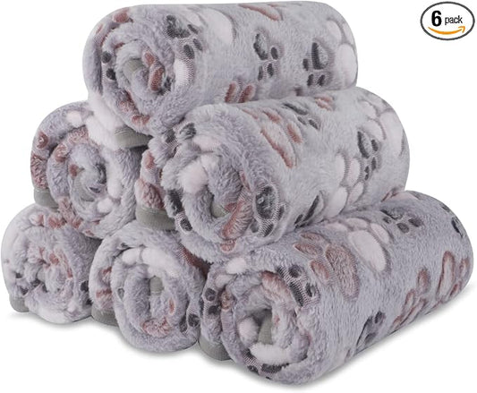 BVAGSS 6 Pack Small Dog Blanket, Super Soft Warm Pet Cover Blankets, Paw Print Puppy Fleece Flannel Blanket for Small Medium Dogs and Cats MW003
