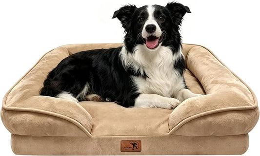 Spotted Play Orthopedic Dog Bed with Sides - Sofa Beds for Large Dogs, Supportive Foam Pet Couch Bed with Washable Removable Cover, Waterproof Lining and Non-Slip Bottom, Brown - L