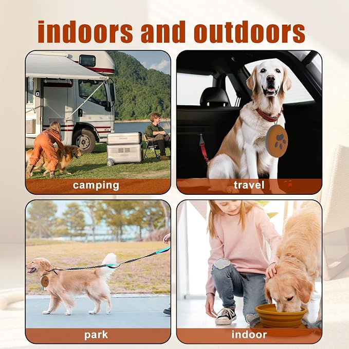 Collapsible Dog Bowls, 2-in-1 Silicone Pet Food and Water Bowl with Carabiner, Portable Double Compartment Dish for Travel, Camping, Hiking Puppy Essentials (A-Green Brown)