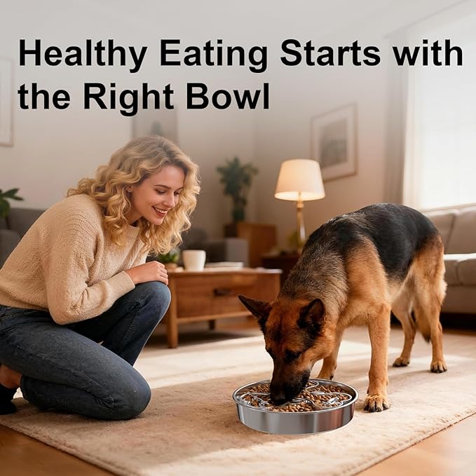 Kactoily 304 Stainless Steel Rotating Slow Feeder Dog Bowl, 2.5 Cups Non-Slip Pet Bowl, Raised Design for Slow Eating & Digestive Health - Perfect for Medium Large Dogs