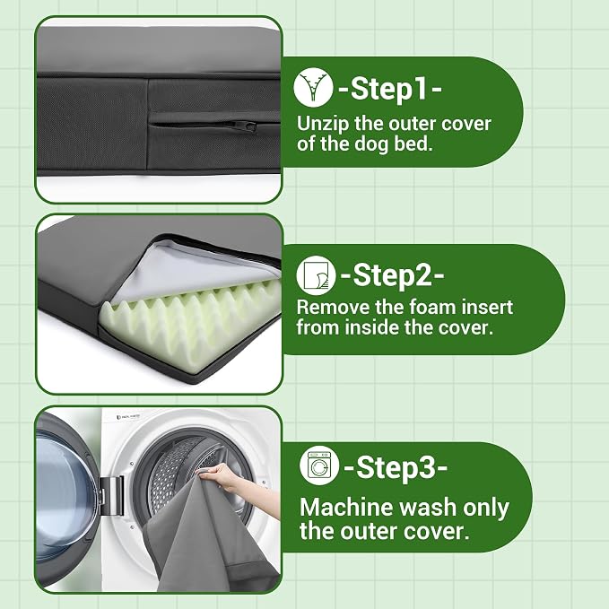 Vonabem Outdoor Waterproof Dog Bed Washable, Extra Large Crate Pad 42 inch, Wipeable Leather XL Pet beds with Removable Cover, Foam Orthopedic Anti-Slip Kennel Pads Reversible, 41"x27" Grey
