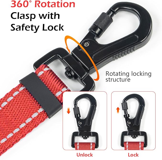 Reflective Double Handle Dog Leash for Large Dogs, Heavy Duty Adjustable Leash with Soft Padded Handles, Traffic Control Training Lead for Walking, Running (Bright Red, 6ft)
