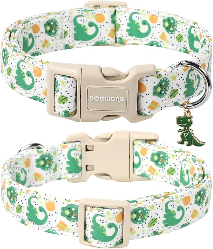DOGWONG Dinosaur Dog Collar- Cute Summer Dog Collars Adjustable Designer Puppy Dinosaur Dog Collar for Boy Male Small Medium Large Dogs XS