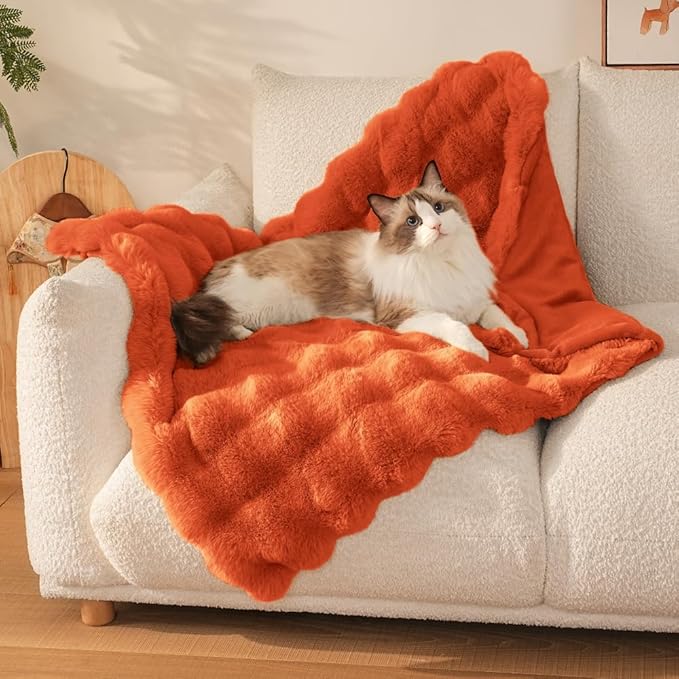 SOMAHE Cat Blanket, Reversible Sherpa & Bubble Fleece Pet Throw, Ultra-Soft Plush for Indoor Cats, Machine Washable, Anti-Static, Warm & Cozy, 22"×18" Inch Orange