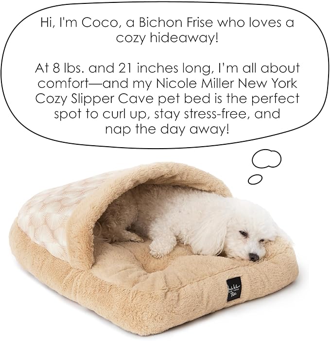 Nicole Miller NEW YORK PET Kendall Fluted Geo Cozy Slipper Cave Pet Bed, Cozy & Calming, Non-Slip Bottom, Machine Washable, Taupe, Small 22"x17"x11"
